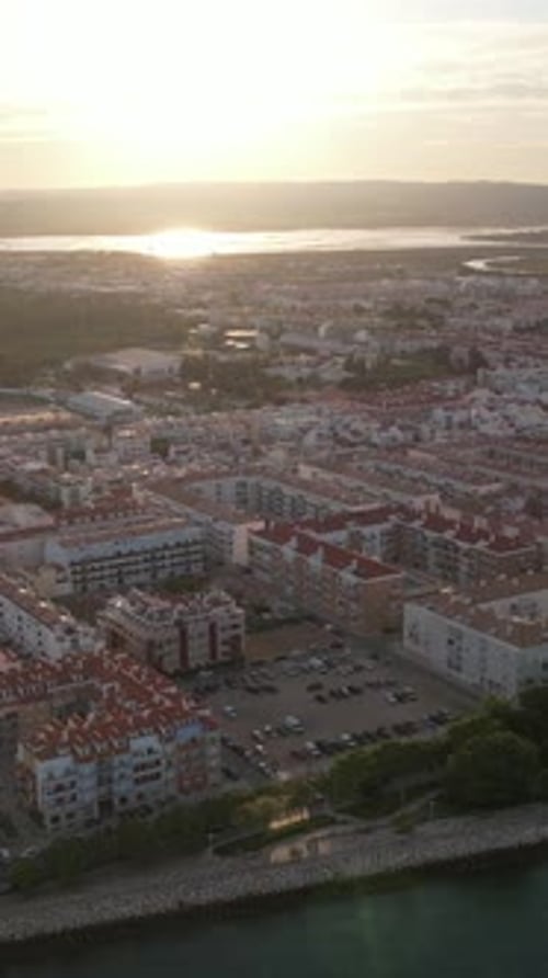 Vertical Video of Vila Real de Santo António City at Sunset. Algarve, Portugal