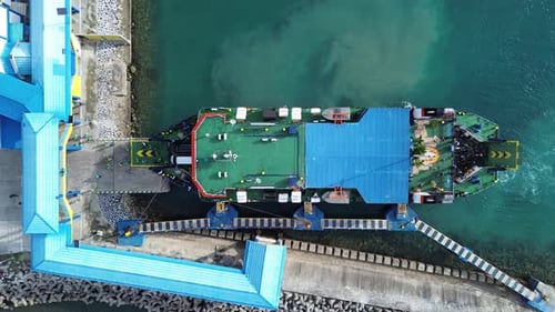 Aerial View of a Ferry Boat Anchored at Gorontalo Harbor in the Morning