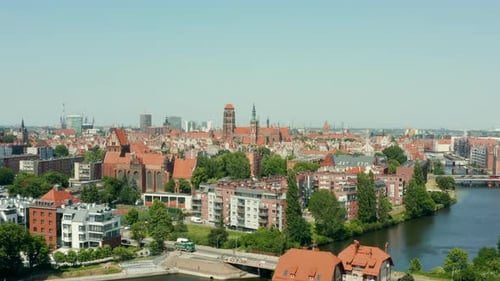 Aerial View of the Medieval European City of Gdansk Poland