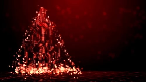 Futuristic Digital Christmas Tree with Glowing Circuit Board Animation