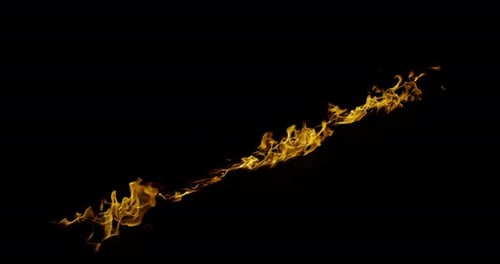 Ignite Collection: Flames blow sideways from a single burning line on a dark background, shot in 4k