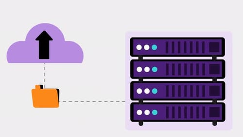 Flat Design Cloud Computing and Server Data Transfer Animation