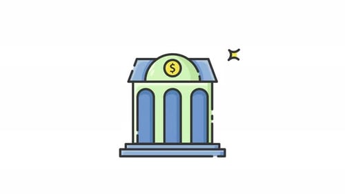 Animated Flat Design Bank Building Icon