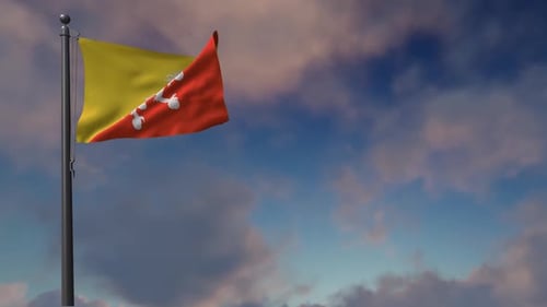 Animated Bhutan Flag Waving in Realistic Sky with Clouds