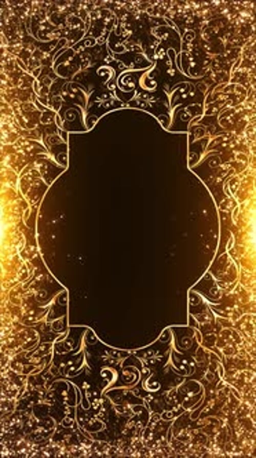 Elegant Golden Decorative Frame with Sparkling Particles