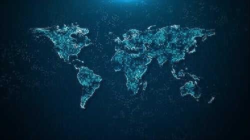 Digital World Map Global Networking International Business Digital Technology Data Visualization