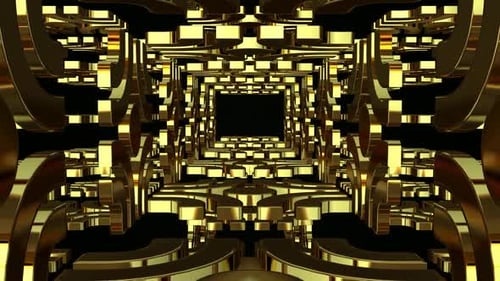 Geschäftshintergrund mit rotierenden Goldformen, exklusiv, Figuren, 3D-Render, Reflexion