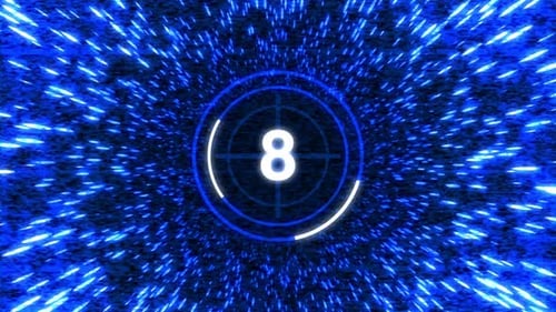 Digital Countdown Timer with Futuristic Blue Particle Tunnel