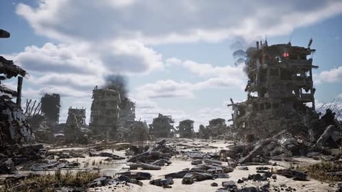 Burning Destroyed City
