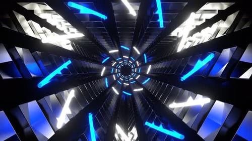 Blue And White Neon Spirals In Triangular Tunnel Background Vj Loop In 4K