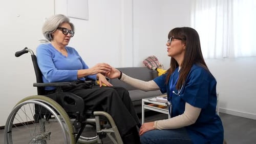 Woman in Wheelchair Exercising with Healthcare Worker