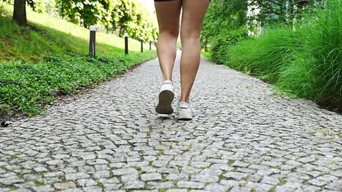 Young Woman Doing Brisk Walking in the Park in Summer Park Close Up Fitness Woman Jogging Outdoor