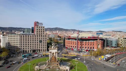 Aerial view of city Plaza de Espana of Squares in Barcelona is one of Barcelona