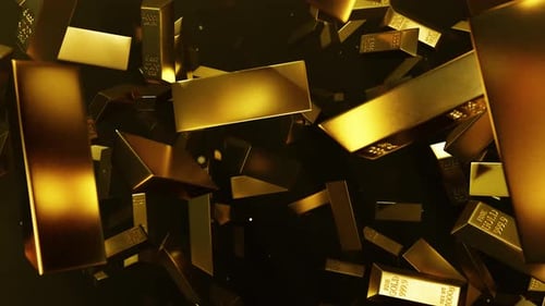 In der Luft schwebende Goldbarren 02 4K