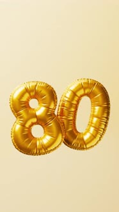 Golden Balloons Number 80 Rise and Float Animation Anniversary Concept 3d Render