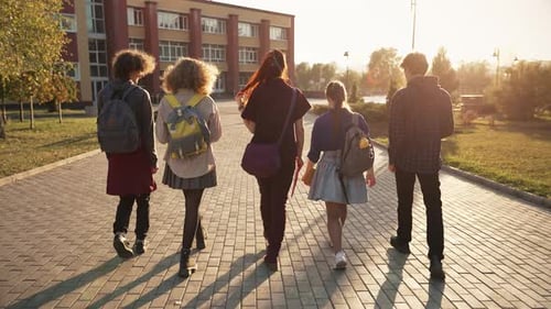 Students Walking to School at Summer