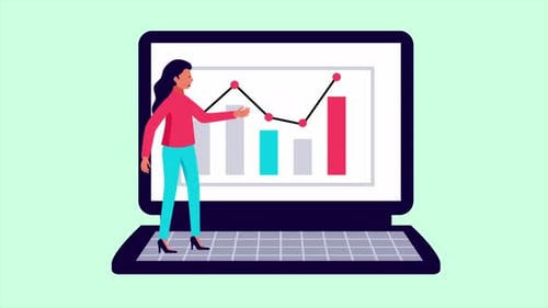 Flat Design Laptop Presentation with Animated Data Graph