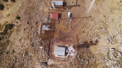 Telecommunications station with several antenna towers. Zenithal view.
