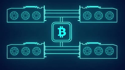 Bitcoin mining with high performance GPU servers technology animation