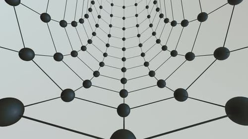Estructura cuadriculada: túnel con bolas esféricas, partículas