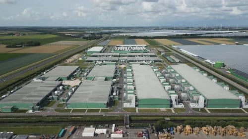 Wide aerial view of Eemshaven data center complex