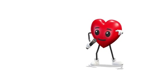 Heart Singer With Microphone on White Background