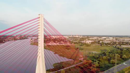 Aerial shot of Cable-Stayed Bridge On A River In Gdansk, Poland