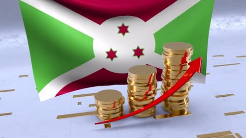 Bandera de Burundi con torre de monedas de oro y flecha hacia arriba