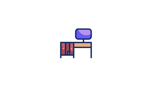 Animated Flat Design Office Desk and Computer Reveal