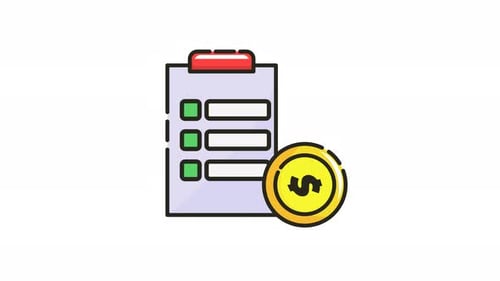 Money icon animation of a checklist with a dollar coin.looping