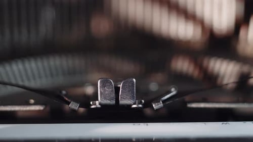 Close Up Typewriter Type Bars Extreme Close Up Print on Paper Cinematic Shot of Hammers Typing