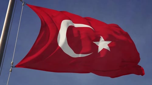Turkish Flag Waving Animation Against Blue Sky
