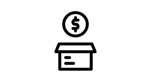 Animated Dollar Coin Falling into Box Icon