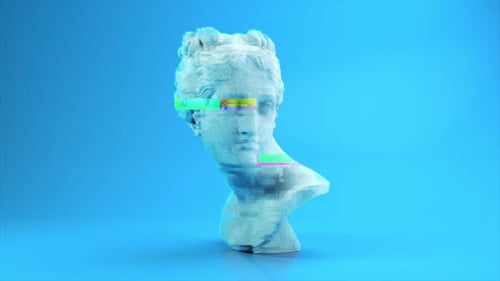 Marble bust of a young man on blue background