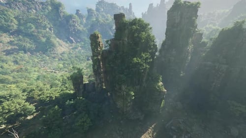 A Stunning Aerial View of a Rocky Landscape Adorned with Lush Trees in China