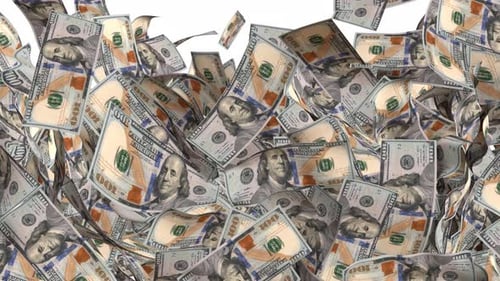 Falling Hundred Dollar Bills Animation with Alpha Channel