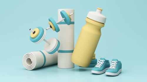 Modern Animated 3D Fitness Equipment and Accessories