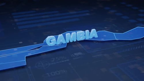 Futuristic Digital Map of Gambia with Data Interface Reveal