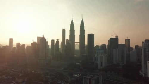 Kuala Lumpur city skyline sunrise aerial view, Malaysia