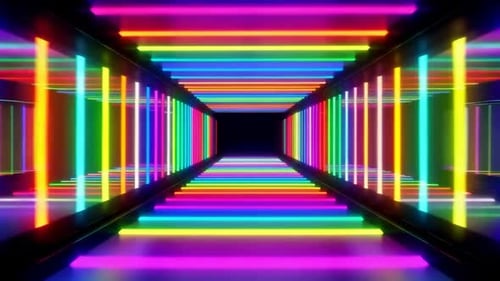 Seamless Loop of a Futuristic Neon Rainbow Tunnel with Glowi