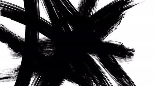 Animation de coup de pinceau grunge sur fond noir, peinture teintée de blanc. Encre de peinture isolée