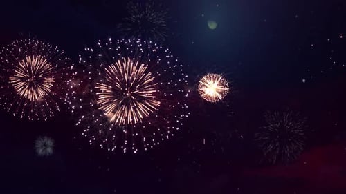 Vibrant Fireworks Exploding in Dark Night Sky for Celebrations