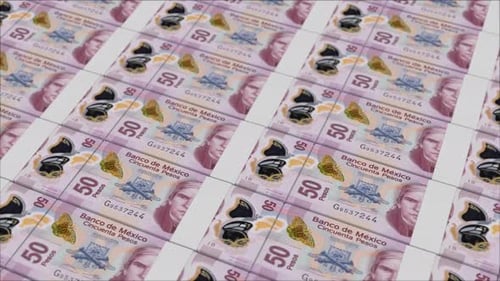 50 MEXICAN PESOS banknotes printing by a money press
