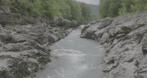 Aerial View of Mountain River and Road