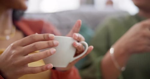 Woman Drinking Tea With Friend in Home