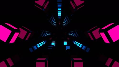 Cyan And Pink Movement Of Neon Energy Along The Abstract Corridor Background Vj Loop In 4K