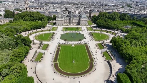 Luxembourg Gardens. Luxembourg Palace. Paris Skyline Scene. Botanical Scenery.