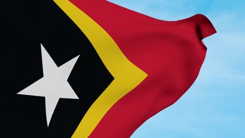 East Timor Flag Waving In Blue Sky Side View