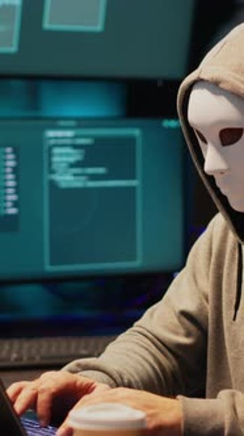 Hacker vidéo vertical avec système de sécurité anonyme contre les masques