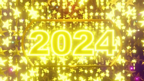 Golden 2024 New Year Text Animation with Sparkling Stars